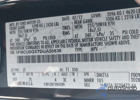 2013 Ford Escape Se из США, поврежденный, VIN 1FMCU0GX7DUA56838